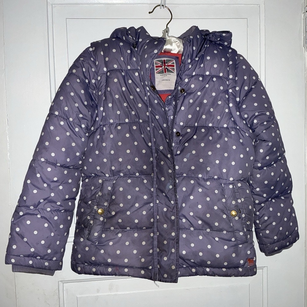 Mini Boden Polka Dot Coat Hood Size 9-10 Purple Winter Puffer